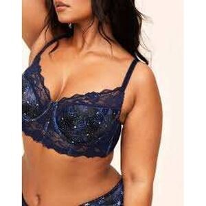 Adore Me Navy Blue Celestial Star Print Longline Bralette Bra 36B